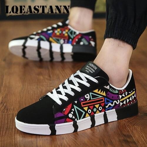 2020 Graffiti Mens Casual Shoes Winter New Trend Canvas Sneakers Printing Running Shoes Outdoor Activities Loafers Size 39-44