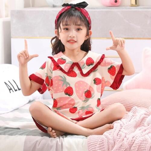Strawberry new pyjamas kids wholesale children clothes LORI sleepwear cotton pijama christmas ruffle frill baby girl pajamas set