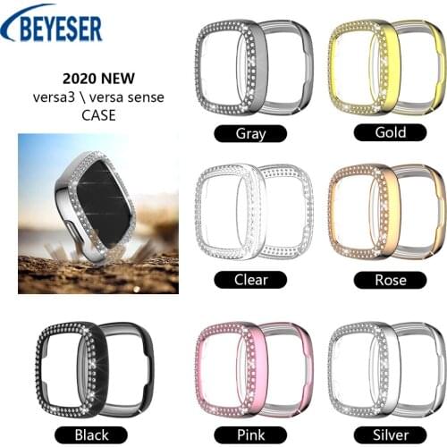 New Double Row Rhinestone Case Smart Watch PC Case Cover Frame Hollow Watch Screen Protective Shell For Fitbit Versa 3/Sense