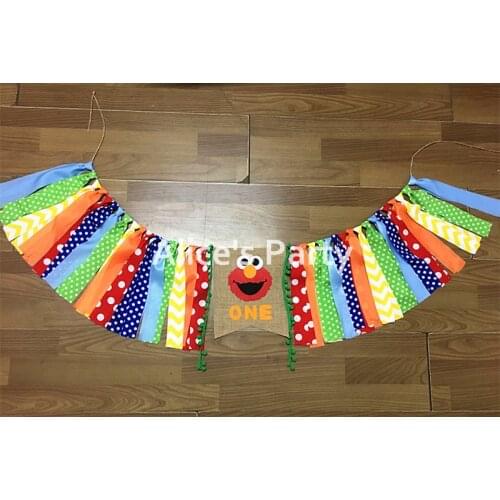 New Handmade Colorful Rainbow Elmo First Birthday Banner, Elmo HighChair Garland, Sesame Street Banner Cake Smash Photo props