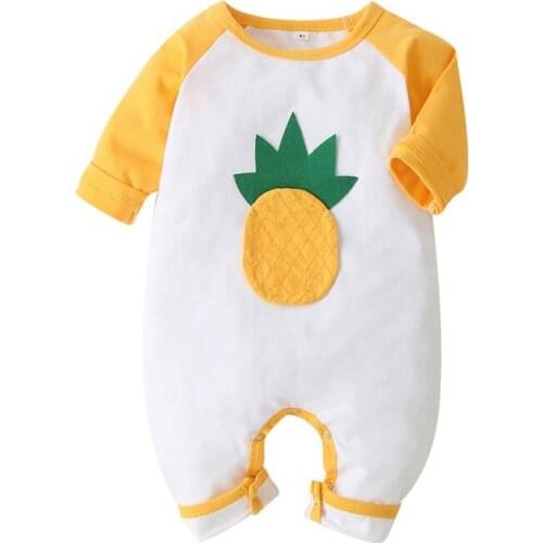 Autumn Ins Baby Girl Solid Long Sleeve Ropmper Lovely Baby Boy Outfits Sets Infant Cotton Long Sleeve Fruit Print Romper 0-18M