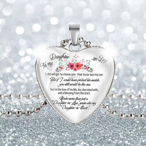 To My Daughter My Son My Wife Letter I Love You Heart Necklace Love Romantic Glass Pendants Jewelry Birthday Gift For Family