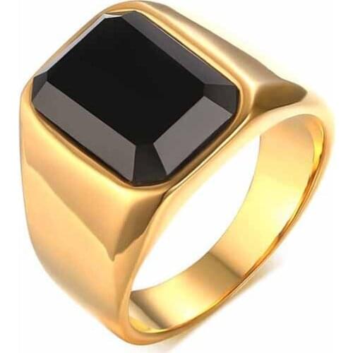 Drop Shipping 316 L Stainless Steel Men Ring Mosaic Noble Black Precious Stone Polished Anniversary Accessory Unique Anel Gift