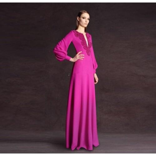 Real photos Robe De Soiree 2018 Long Sleeve Evening Deep V Neck Floor Length Beaded Elegant Prom mother of the bride dresses