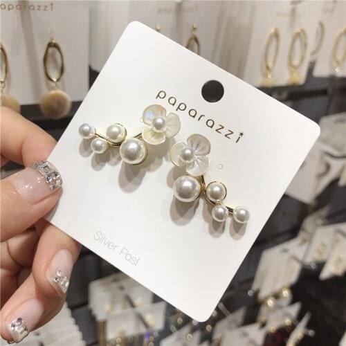 S925 Needle Stud Earrings For Women Korean Flower Pearl Earrings Goddess Temperament Simple Earrings Jewelry Wholesale