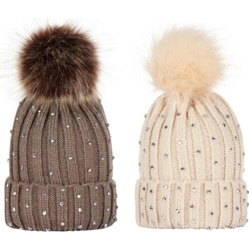 Toddler Kids Baby Girls Boys Hat Fashion Winter Warm Beading Knitted Crochet Bobble Beanie Ball Hat Outdoor Cap