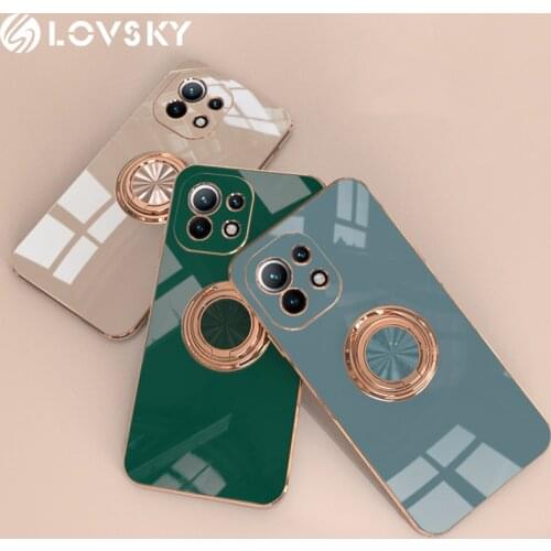 Luxury Plating Silicone Case For Xiaomi Mi 11 Pro 10Pro 10Lite 10Ultra 10TPro K30 Pro K40 Pro Soft Cover With Ring Holder Stand