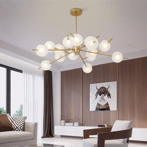 Nordic 9/12/15 Heads Gold Black Magic Bean Glass Ball Chandelier Simple Design Model Room Living Room Lighting Chandeliers