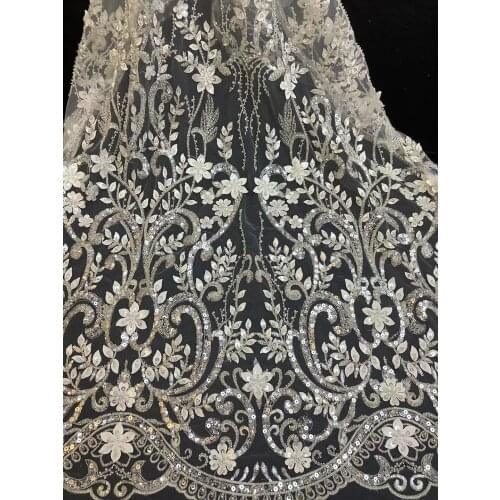 5yards/pc) High grade 3D flowers African wedding tulle lace fabric with gorgeous tube beads and sequins embroidery FAX014