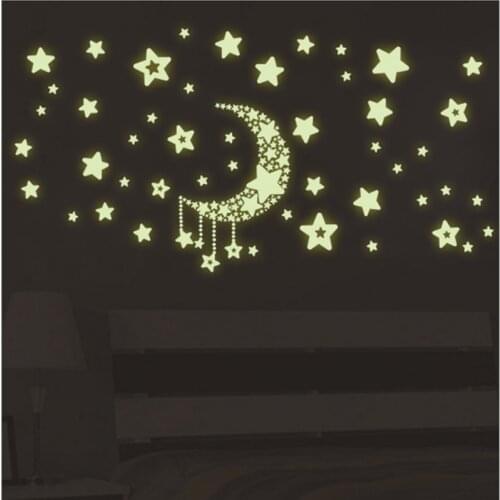 Star moon luminous decal for kids living room bedroom glow in the dark home decorative stickers fluorescent wall stickers