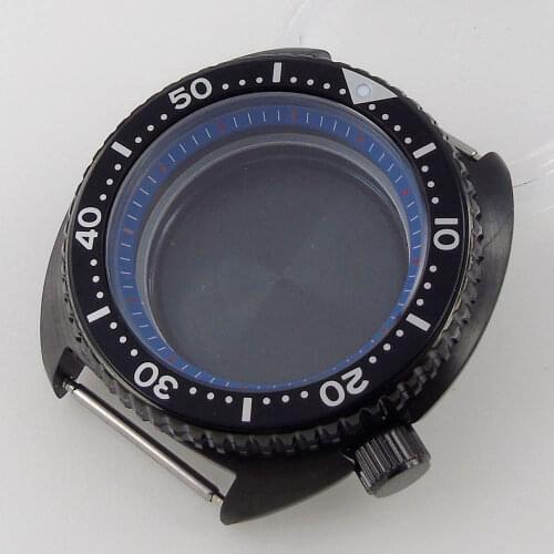 Black PVD Plated /Rose Gold Coated 45mm Brushed Automatic Watch Case fit NH35A Sapphire Crystal Rotating Bezel