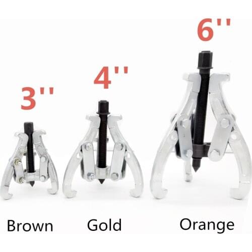 3 Jaw Bearing Puller Auto Gear Remover Pulling Extractor Tool w/ Reversible Legs 3" (Brown) 4'' (Gold) 6'' (Orange)
