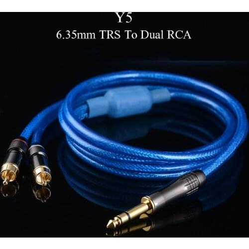 WinAqum Professional Gold Plated 6.35mm TRS 1/4" To Dual RCA Coaxial Audio Cable Plug Adapter Video Wire Y9