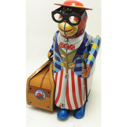 [Funny] Adult Collection Retro Wind up toy Metal Tin Travelling monkey professor Mechanical Clockwork toy figure model kids gift