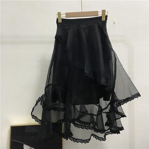 Womens Skirts 2021 Summer New Splicing Lace Three-Dimensional Cut High Waist Slimming Midi Skirts Jupe Femme