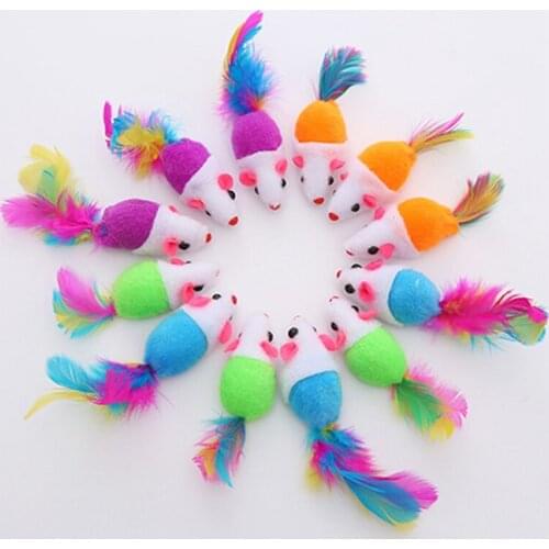 1Pcs Cute Pet Cat Toys False Mouse Pet Cat Toys Mini Playing Toys Lightweight Funny With Colorful Feather Plush Mini Mouse Toy