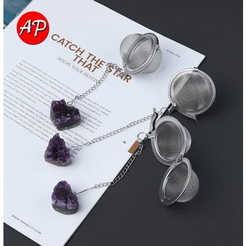 1pc Natural Crystal Heart-shaped Amethyst Cluster Tea Filter Deep Purple Gem Healthy Accessories Decoration Gift
