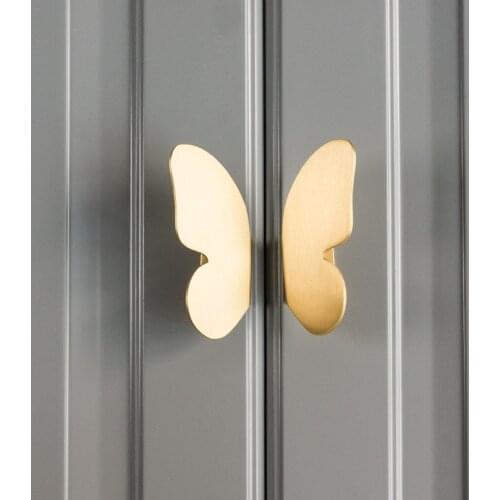 2pcs Nordic brass butterfly handle wardrobe cupboard shoe cupboard door handle