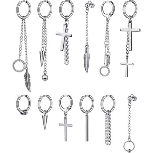 2020 new Korea Jewelry KPOP Bangtan Boy Punk Titanium Steel Tassel Chain Kit Cool Ear Stud Ornament Set