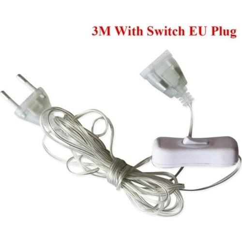 3 Meter Power Garland Extension Lengthened Line Cable with Turn ON/OFF LED String Adapter US/EU Plug for Christmas String Light