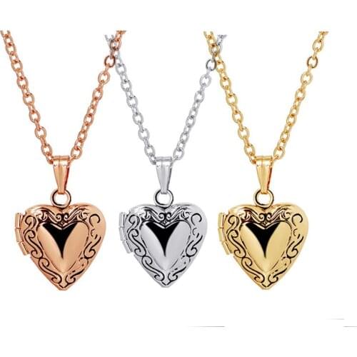 3pcs/Lot Vintage Heart Photo Frame Pendant Necklace Floating Locket Necklaces Can Open Women Men Fashion Memorial Jewelry