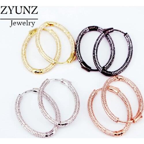 4 Pairs, Oval shape full cubic zirconia cz hoop earring Classic fashion clasp gorgeous Huggie CZ hoop jewelry for women