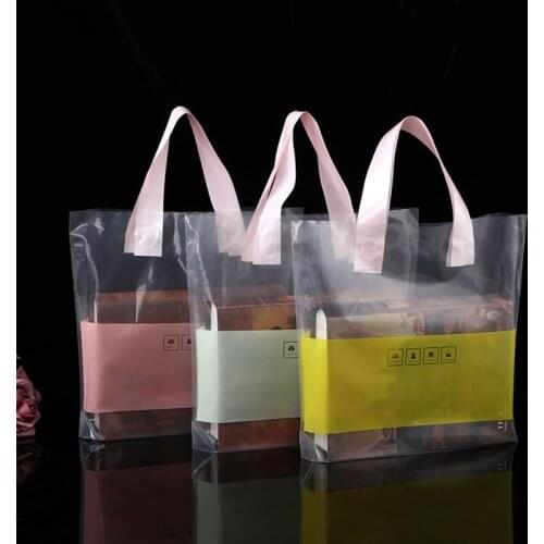50pcs Pink Transparent Gift Bag Blue Plastic Shopping Bag For Packaging Candy Chocolate Cake Packaging Baking Wrapper Handbags