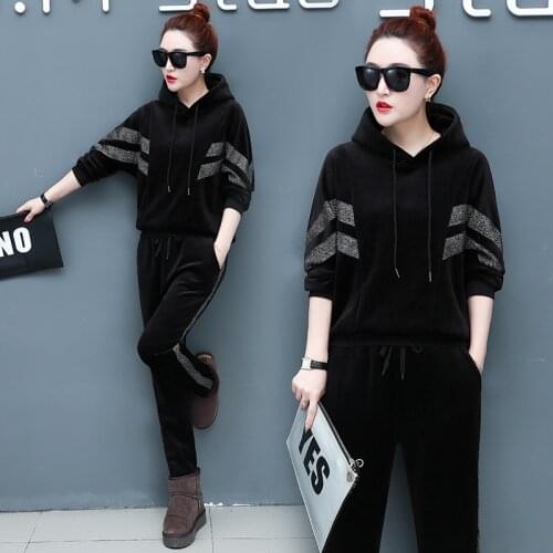 5XL Winter Women Sportswear Tracksuit Thick Velvet Hooded Hoodie Sweatshirt+pant Running Jogging Fitness Casual Set Sport Suit