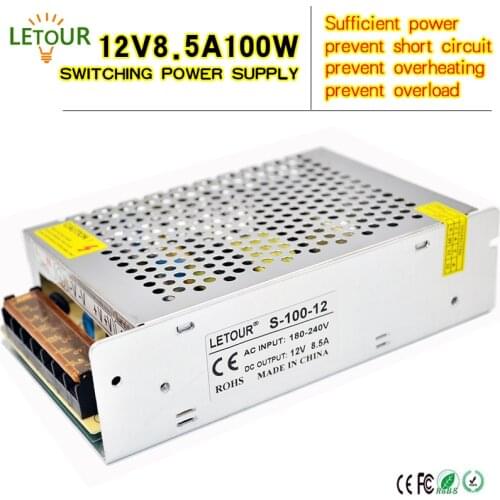 AC-DC 12V Power Supply 8.5A Adapter AC180V-240V Transformer DC 12V 100W LED Driver Switching Power Supply Motor CE FCC Cert