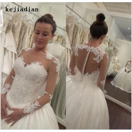 Robe de mariage ball gown Wedding Dress lace long sleeve Sexy Appliques wedding gown Bridal Gown Bride Dress Vestido de noiva