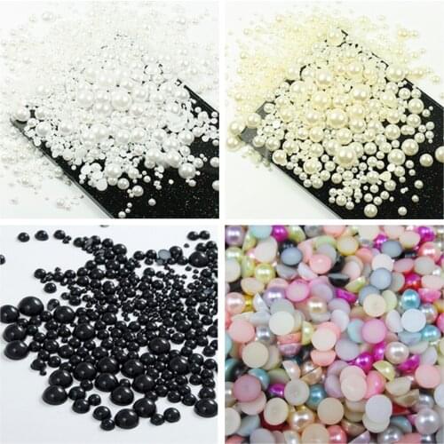 Free shipping Mixed 3,4,5,6,8mm Sizes Craft ABS Imitation nail Art Half Pearls Flatback Pearls Resin Scrapbook Beads Decorate
