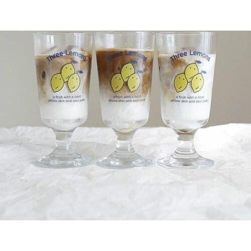 290ml Asian Popular Small Goblet Lemon Pattern Wine Glass with Lettered Whisky Champagne Sparkling Wine Glass Drinking Utensils