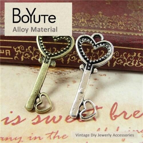 BoYuTe (100 Pieces/Lot) 19*32MM 2 Colors Zinc Alloy Love Key Pendant Charms for Jewelry Accessories Parts Diy Necklace Bracelets