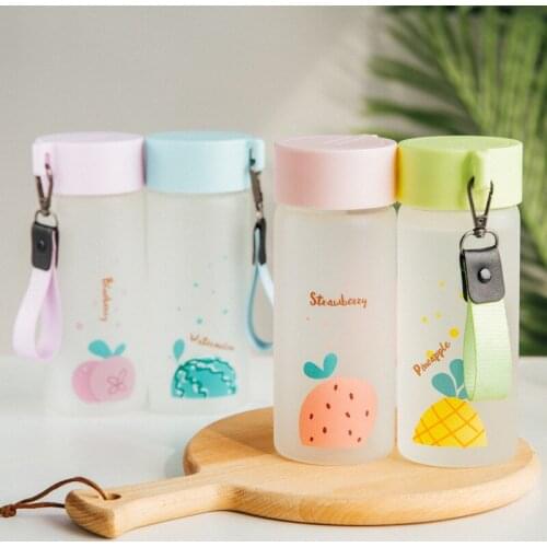 350ml Cartoon Strawberry Fruit Frosted Glass Water Cup Student Portable Sport Kettle Milk Coffee Juice Bottle Cute Drinking Cups