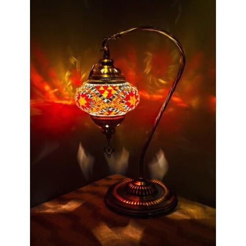 Handmade Turkish Moroccan Mosaic Authentic Vintage Art Deco Table Bedside Lamp, Red-Orange Colors, 6 Patterns