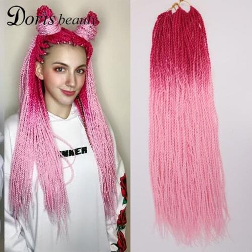 Doris Beauty Ombre Senegalese Twist Hair Crochet Braids 24inch Synthetic Braiding Hair Extennsions for Black Women Pink Gray Red