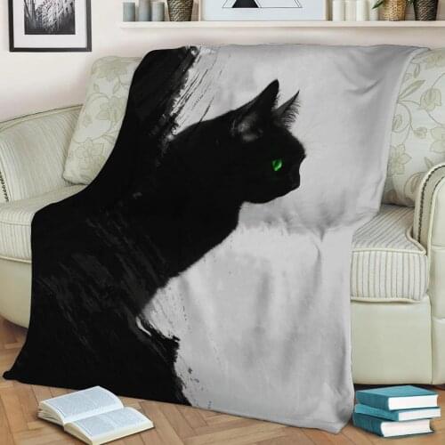 Black cat Flannel Throw Blanket 3D Printed Keep Warm Sofa Child Blanket Home Decor Textiles Dream Family Gift