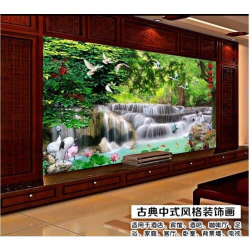 Custom photo murals wallpapers for walls 3 d HD forest waterfall lotus tree landscape painting background wall papers home decor
