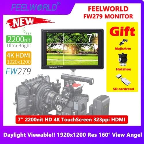 FEELWORLD FW279 7 Inch 2200nit Ultra Bright DSLR Camera Field Monitor High Brightness Sunlight Viewable Full HD 1920x1200 4K HDM