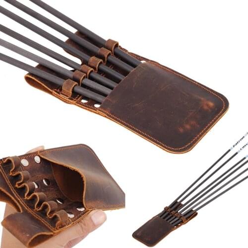 Archery Hunting Cowhide Arrow Pocket Quiver Hold 6 Pack Arrow Cowhide Quiver Suitable for Recurve / Compound Bow