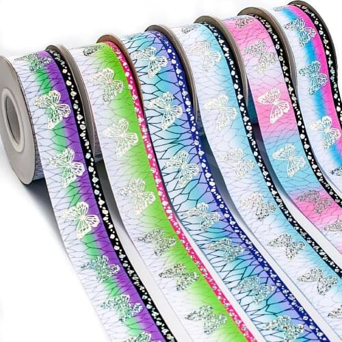 Kimetsu No Yaiba Butterfly Laser Silver Grosgrain Ribbon Printed for Hairbows Accessory Decoration 50 Yards