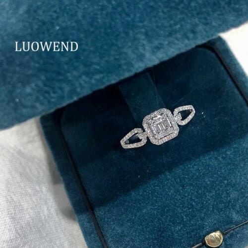 LUOWEND 18K White Gold (AU750) Engagement Ring Bague Gold Rings High Quality Natural Diamond Ring for Women Wedding Classic