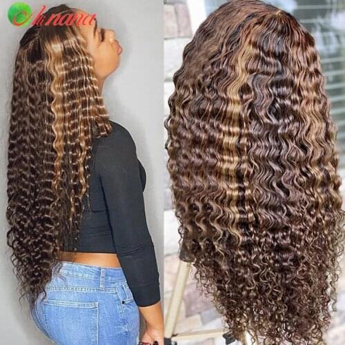 Malaysia Highlight Colored Curly 13x4 Lace Frontal Human Hair Wigs 180% Density Remy Scalp Top Lace Closure Wigs With Baby Hair