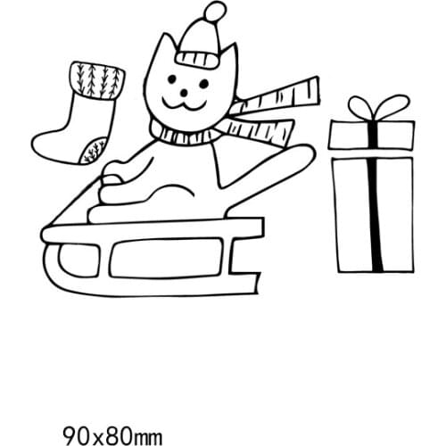 NewChristmas Cat Sled Metal Cutting Dies for Paper Craft DIY Scrapbook Album Embossing Paper Cut Stamps Dies 9*7cm