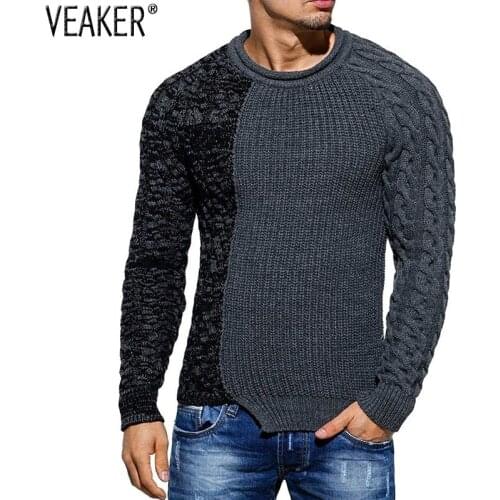 2019 Autumn New Mens Slim Fit Sweaters Pullover Male High Street Knitted Sweater Tops Patchwork O-Neck Knitwear Pullovers