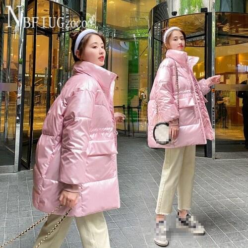 Glossy Fabric Women Parkas 2020 Winter New Korean Loose Students Bread Style Female Coat