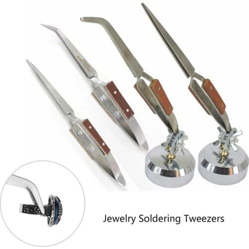 Jewelry Soldering Tweezers Straight Curved Tip Selflock Welding Tweezer Cross Locking Jewelry Making Craft Tool for Jeweler