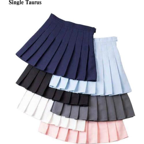 Preppy Pleated Skirt Girls Streetwear A Line Tennis Skirt High Waist Korean Red Pink Blue Mini Jupe Femme Navy Blue Women Skirts