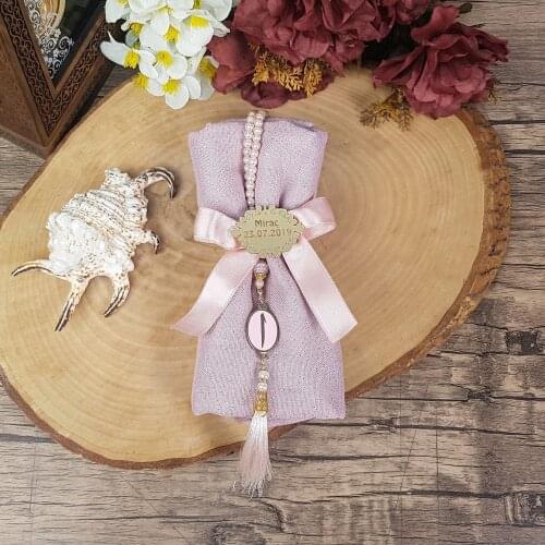 Gift Wrap, Luxury Pearl Rosary, Custom Plexiglass, Ribbon Decorated Set - Powder Pink Set FREE SHİPPİNG