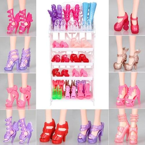 Random 10 Pairs Assorted Fashion Colorful Mixed Style Sandals High Heels Shoes For Doll Accessories Clothes Dress Kid Toy